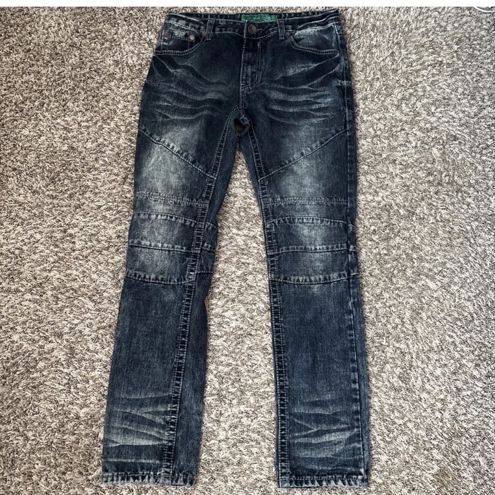 Men's Black Washed Relaxed Jeans with Moto Stitching